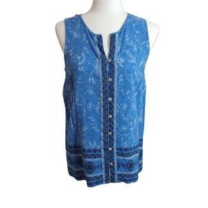 J. Jill Blue Floral Sleeveless Button Up Top Medium